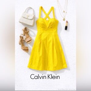 Calvin Klein Bright Yellow Sweetheart Fit-and-Flare Dress